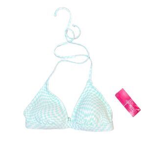 Xhilaration Mint Green And White Triangle Top Checkered Bikini Top, Size XS, NWT